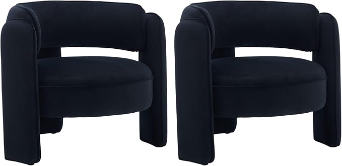 VESCASA Velvet Barrel Accent Chairs with Open-Back Upholstered Side ArmChairs with 3 Legs Modern Single Sofa for Living Room Set of 2 Black