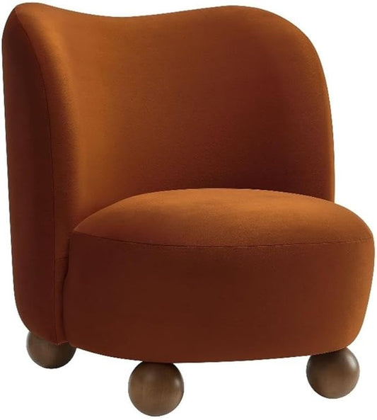 Modway Monroe Performance Velvet Accent Chair in Rust Walnut - Upholstered Stain-Resistant Barrel Chair - Comfy Lounge Chair - Oversized Round Armless Reading Chair for Living Room