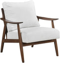 Pemberly Row Mid-Century Textured Fabric Accent Chair Beige Upholstery Rubberwood Frame Foam Padding Reversible Cushions Tapered Legs Versatile Living Room or Bedroom Seating