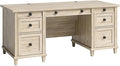 Pemberly Row Executive Desk Engineered Wood Chalk Oak Finish 1 Thick Top Double Pedestal with Storage Drawers Solid Wood Feet Home Office Desk with Grommet Holes for Organized Workspace