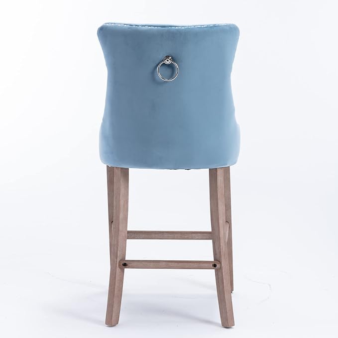 Modern Upholstered BarstoolsVelvet Bar ChairsSet of 2Wooden LegsLeisure Style Bar ChairsHigh Backrest ChairKitchen Island Chairs for CafesLiving RoomKitchenBarLight Blue