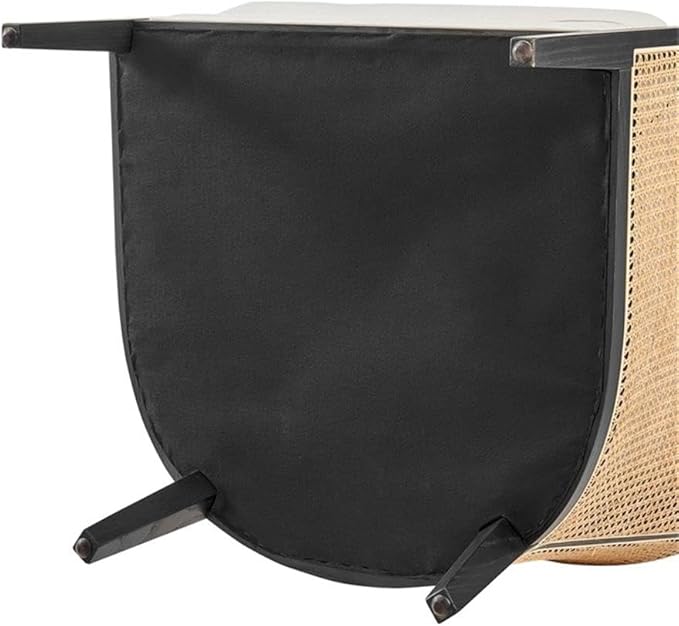 Pemberly Row Accent Arm Chair Rattan Frame with Black Legs Natural Linen Cushion Barrel-Back Design 300 lbs Weight Capacity 28 W x 30 D x 29.5 H Living Room Seating