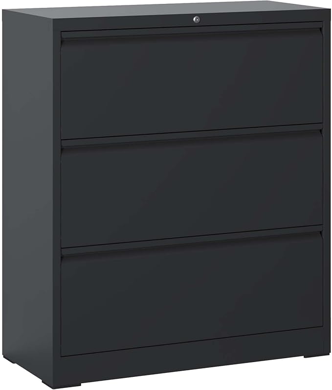 3 Drawer Small File Cabinet with Lock Locking Metal Filing Cabinet for Home Office Under Desk Storage Cabinet Organizer for Legal Letter A4 F4 SizeBlack