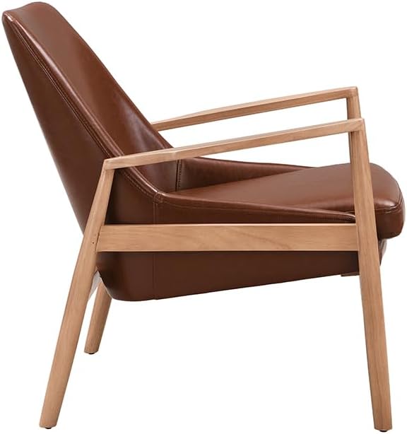 PU Leather Accent Chair Mid Century Modern Armchair with Solid Wood e Reading Leisure Chair with High Back for Living Room
