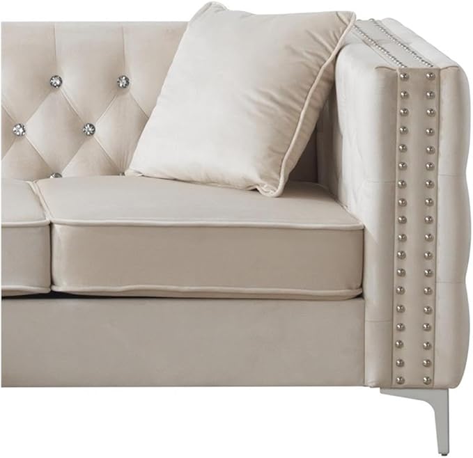 Glory Furniture Paige Velvet Loveseat in Ivory