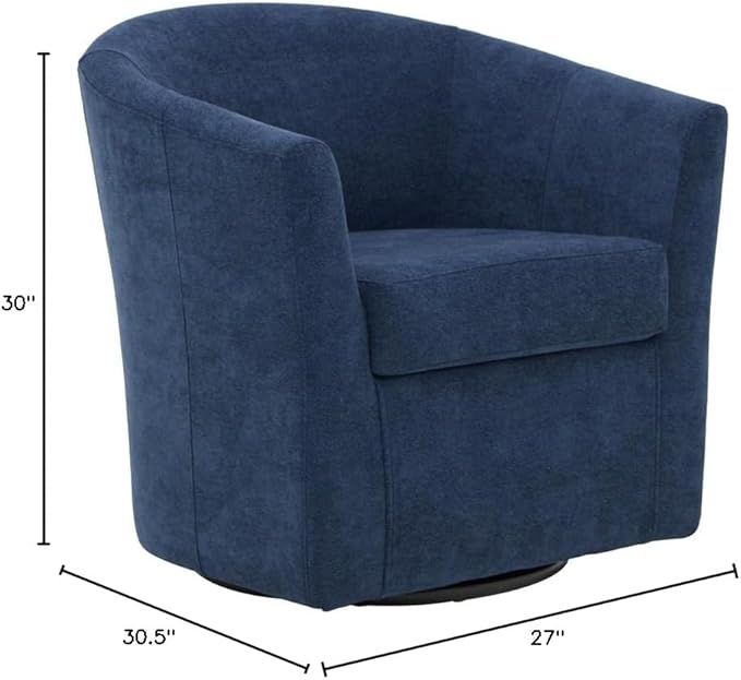 Pemberly Row Traditional Fabric Swivel Club Chair Indigo Finish 30.5 W x 30 H x 27 D Padded Removable Seat Flared Arms 360 Degree Swivel Base Elegant Accent Chair for Living Room or Office