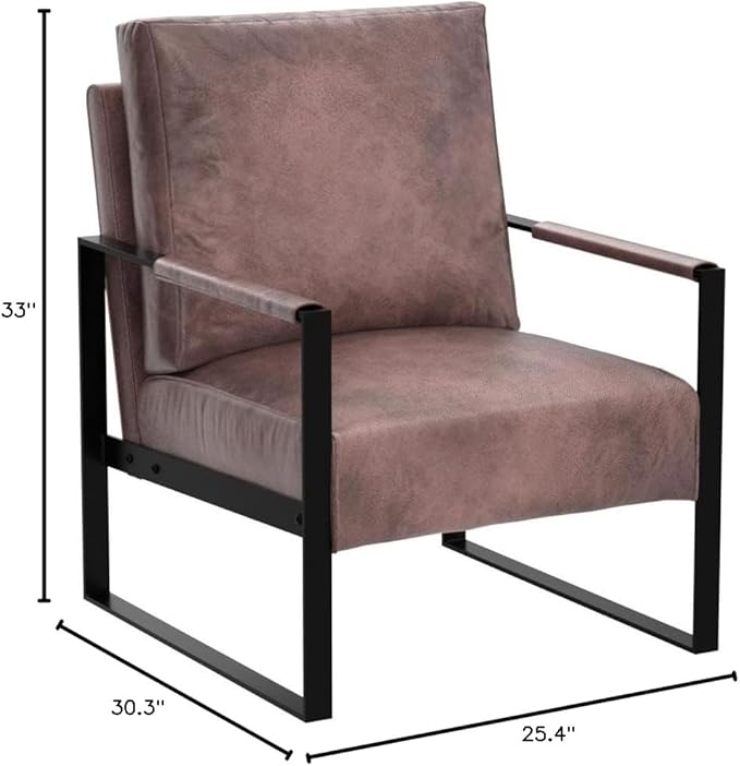 Container Furniture Classic Mid Century Modern Accent Chair with Durable Square Metal Frame Armchair for Living Room Bedroom Home Office in Spotted Microfiber Upholstery Dark Brown