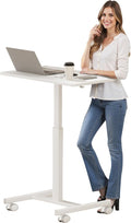 Mobile Small Standing Rolling Desk Adjustable Height Portable Laptop Desk on Wheels Workstation for Home Office with HookWhite