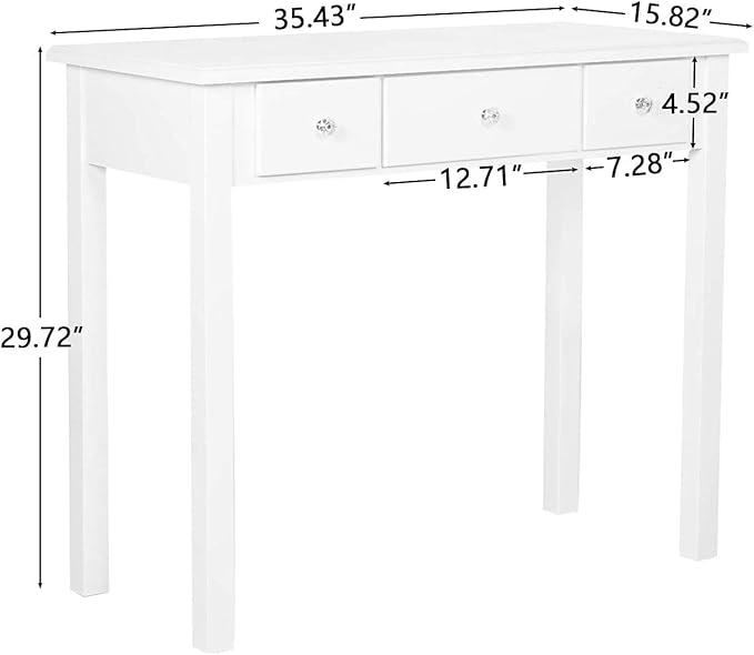 STHOUYN Home Office Small Writing Desk with Drawers Bedroom Study Table for Adults/Student Vanity Makeup Dressing Table Save Space Gifts White (White)