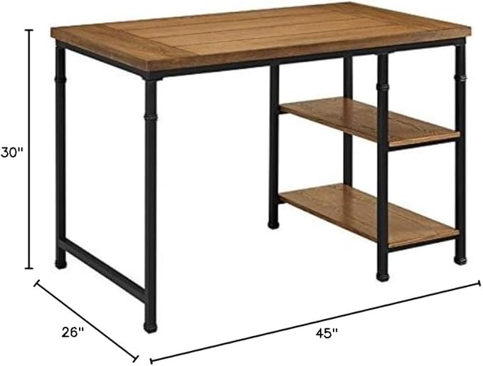 Riverbay Furniture Transitional Wood Desk 45 x 26 x 30 Inches MDF and Ash Veneer Brown Stained/Black Finish 2 Shelves Rustic Industrial Design Sturdy Small Space Home Office Desk