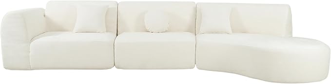 WILLIAMSPACE 140 Sectional Curved Sofa Couch Modern Sponge 5 Seater Couch with Chaise Lounge &amp Pillows Floor Foam Comfy Upholstered Sofa for Living Room No Assembled (Right-Facing Beige)