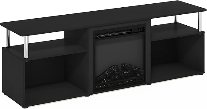 Furinno Jensen Open Storage Fireplace Entertainment Center for TV up to 70 Inch with Stainless Steel Tubes Americano/Chrome