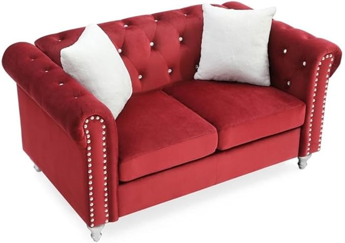 Glory Furniture Raisa Velvet Loveseat in Burgundy