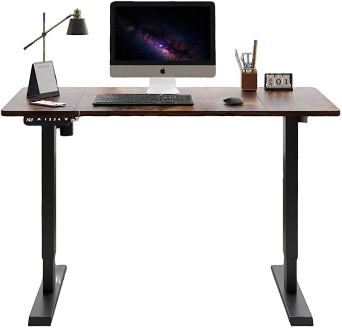 55 Electric Standing Desk Adjustable Height Seated Stand up Computer Desks for Work Office Home Ergonomic Lift-up Gaming Tables with USB Charging Port (Brown-55)