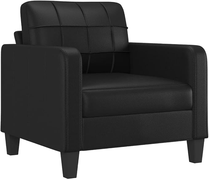 Modern Sofa Chair with Footstool Accent Chair with Ottoman Faux Leather Sofa Chairs Reading Chair for Living RoomChair for Bedroom Black 23.6 Faux Leather -12