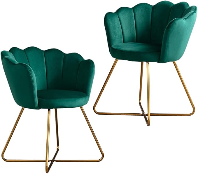 Velvet Accent/Conversation Lounge Chair with Iron Metal Gold Plated Legs Suitable for Office Lounge Living Room Set of 2 Green