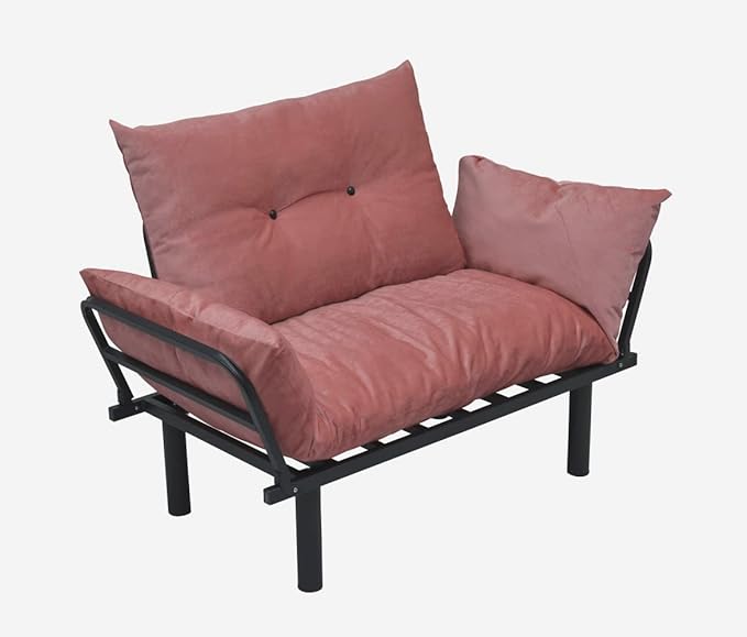 49 Mini Couch with Mattress Included Small Loveseat Sofa Chair for Small Space Oversized Accent Chair and a Half Metal Frame (Pink)