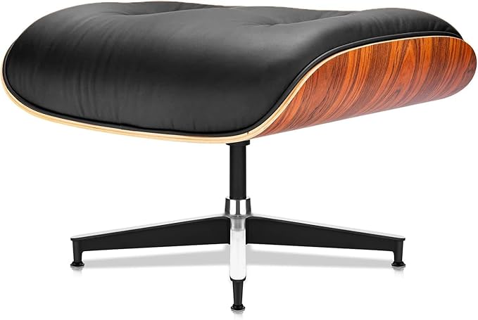 Mid Century Chaise Lounge Chair and Ottoman Reading Chair Leather Accent Chair Modern Chair Classic Design Heavy Duty Base Support for Living Room (Palisander-Black Tall)