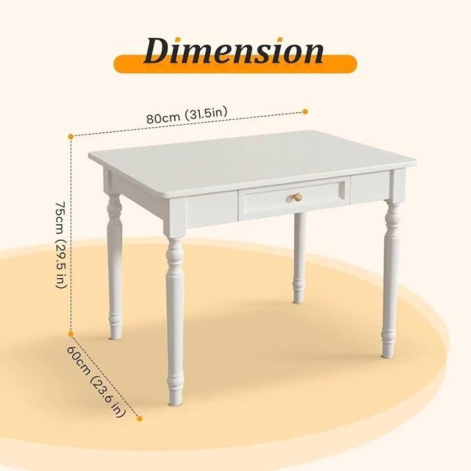 Farmhouse French Country Writing Desk with Drawers – Solid Wood Computer Desk for Home Office Bedroom &amp Study Workspace Compact Rustic Wood Table (Ivory White 31 * 30 * 24in)