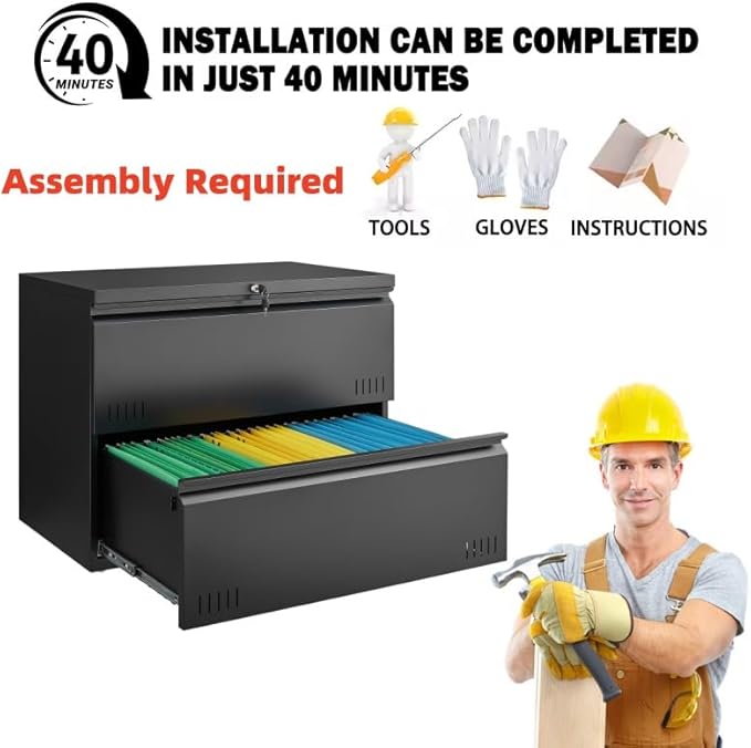 2 Drawer File Cabinet File Cabinets for Home Office Printer Stand File Cabinet with Lock Lateral Filing Cabinet for A4/Letter/Legal Size File Folders Assembly Required(Black)