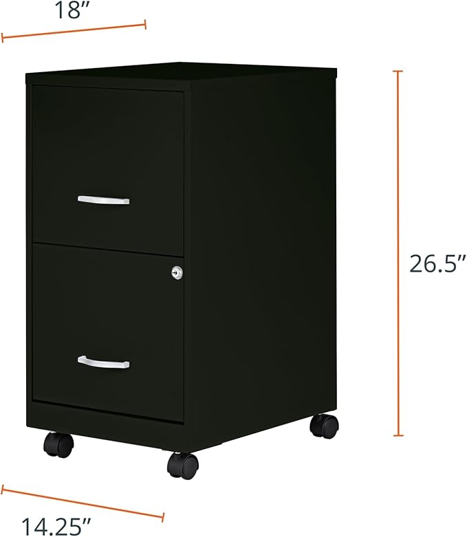 Lorell 2-Drawer Mobile File Cabinet 14.2 x 18 x 26.5 Black