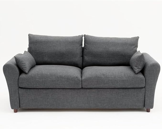 Panana Modern 3 Seater Couch Seette Linen Fabric Grey Sofa with Under Storage Compartment for Small Apartment 180 x 80 x 80cm (Dark Grey Sock Arm)