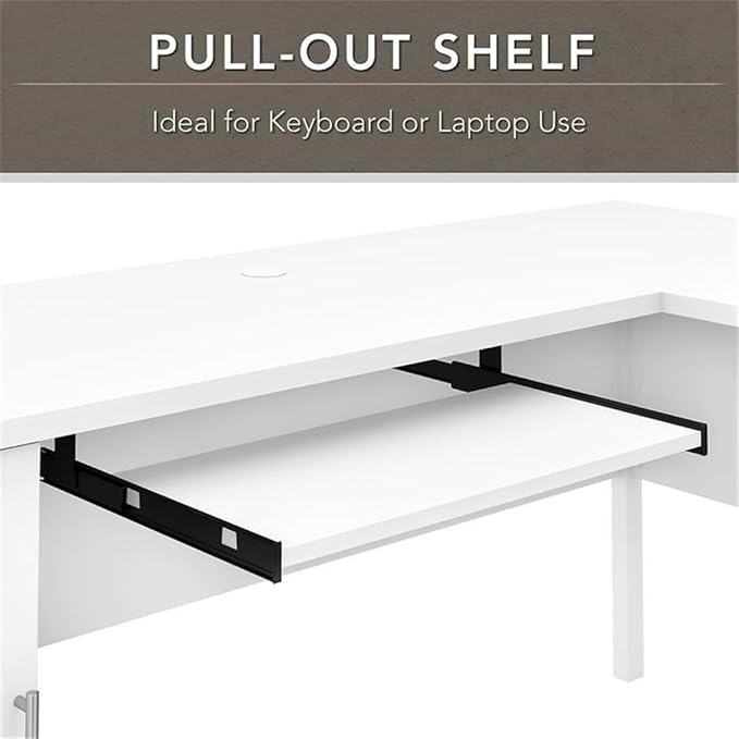 Bush Home Somerset 72W L Shaped Desk with Storage in White 72-inch Large Corner Computer Table for Home Office Workspace