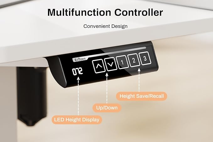 EcoZen Standing Desk Electric Height Adjustable Desk 55 x 33.5 Inches L Shaped Sit Stand up Desk Computer Home Office Desk Memory Preset with Two-Piece Fir Wood Desktop (White 55 * 33.5 Inch)