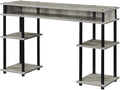 Pemberly Row No-Tools Student Desk 47.25 in x 15.75 in x 30 in Light Gray Wood Finish Particle Board and Stainless Steel Multiple Shelves Easy Assembly Modern Home Office or Dorm Workspace Desk