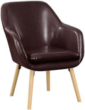 Pemberly Row Modern Accent Chair Espresso Faux Leather Finish Solid Red Oak Legs Detachable Foam Cushion 25.25 x 26.75 x 33.5 in Comfortable Living Room or Office Seating
