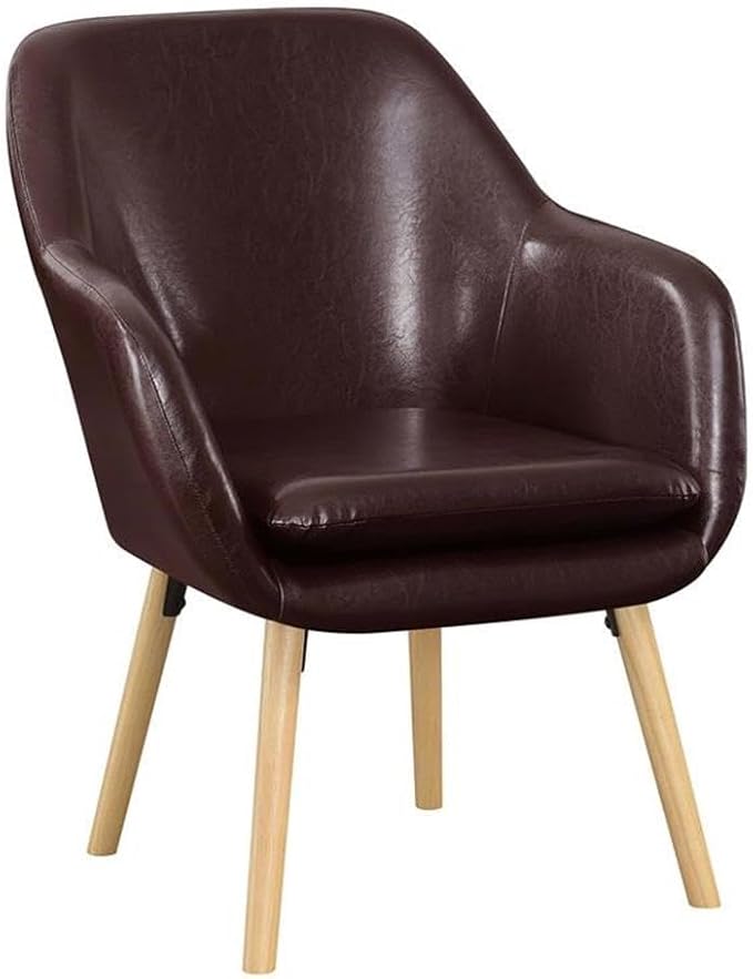 Pemberly Row Modern Accent Chair Espresso Faux Leather Finish Solid Red Oak Legs Detachable Foam Cushion 25.25 x 26.75 x 33.5 in Comfortable Living Room or Office Seating