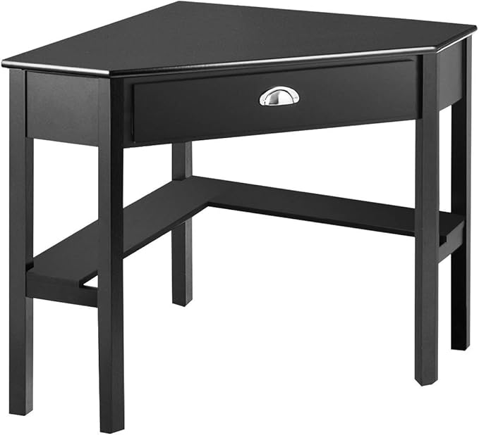 Tangkula Corner Desk Corner Computer Desk with Drawer for Small Space Small Corner Makeup Vanity Desk 90 Degrees Triangle Corner Desk with Storage Shelves