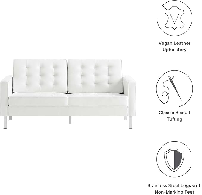 Modway Loft Tufted Button Faux Leather Upholstered Loveseat in Silver White