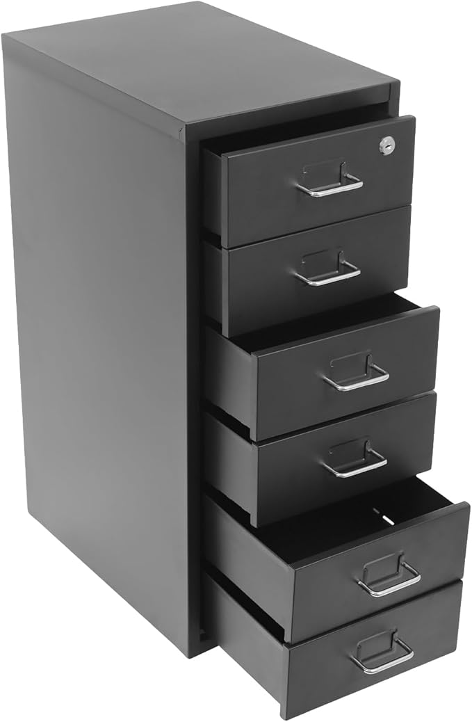6 Drawer Mobile File CabinetVertical File Cabinet with Lock Metal Storage Cabinet for HomeOffice Horizontal Rolling Filing Cabinets for Letter/Legal/A4/F4 Hanging Files (Black)