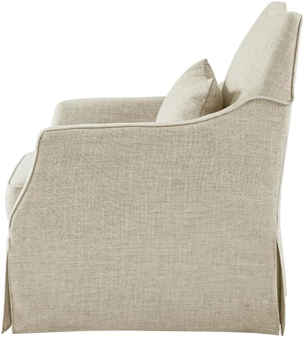 Martha Stewart London Swivel Chair - Solid Wood &amp Plywood Skirted Metal Base Accent Armchair Lumbar Pillow -Modern Classic Family Room Sofa Furniture Bedroom Lounge 28X31.5X35.25 Beige Mult