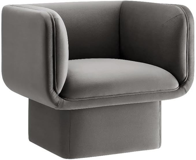 Pemberly Row Modern Performance Velvet Accent Chair Storm Gray Upholstery Dense Foam Padding Fixed Cushions Sturdy Wood Frame French Piping Bedroom Living Room or Office Seating