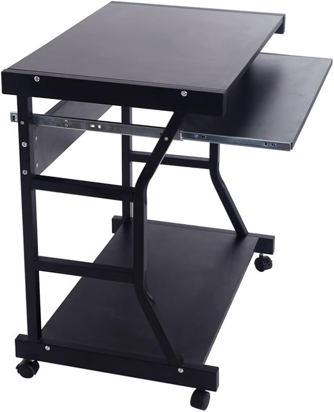 Small Mobile Rolling Computer DeskWooden Modern Office Computer DeskHome Office Laptop WorkstationSofa Bedside Laptop Tablewith Wheelsfor Small Spaces Bedroom Living Room Apartment (Black)