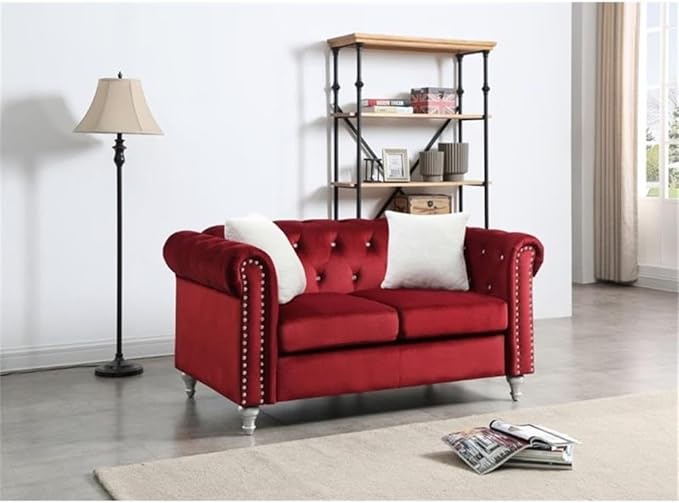 Glory Furniture Raisa Velvet Loveseat in Burgundy