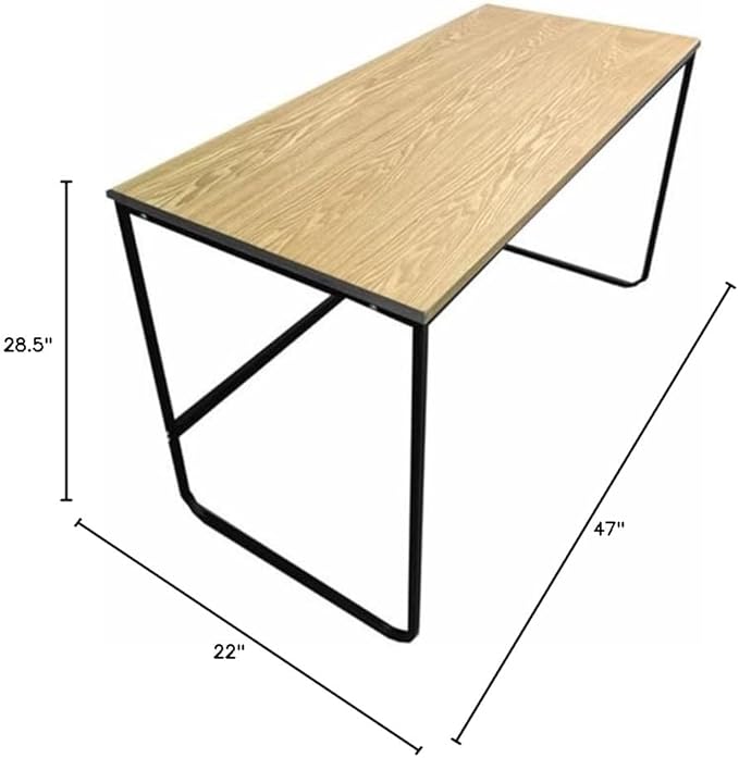 Pemberly Row Modern Sleigh-Style Writing Desk 47 W x 22 D x 28.5 H Wood Veneer and Metal Black Finish Minimalist Contemporary Desk for Home Office or Study