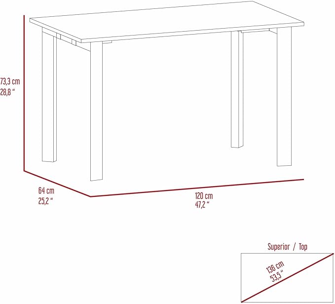 Mahogany Rectangle Writing Desk with Steel Legs - Modern Office Desk for Home and Study