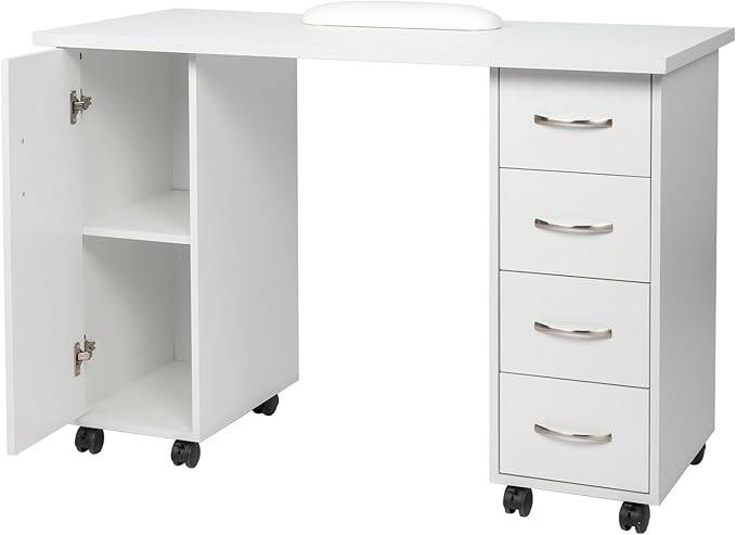 Vasitelan Computer Desk with WheelsHome Office Desk with 4 Drawers &amp Storage Cabinet Laptop Workstation for Home &amp Office SuppliesWhite