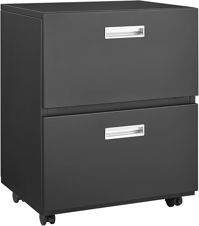 2 Drawer File Cabinet with Lock Small Metal Filing Cabinets Under Desk Storage OrganizerMobile Pedestal Office Drawers Cabinet with DrawersBlack