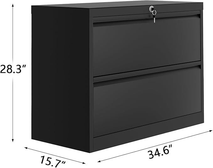 GarveeHome 2-Drawer File Cabinet with Lock Metal Lateral Filing Cabinets for Letter/Legal Size Documents Heavy Duty File Storage for Home Office Black