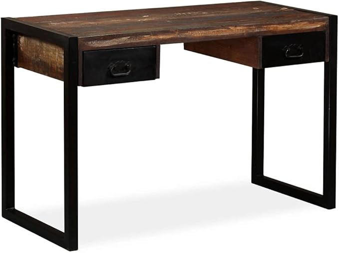 Vintage Home Office Desk Writing Desk with 2 Drawers Industrial Style Study Table Vanity Makeup Dressing Table Save Space Work Desk PC Laptop Stand Brown
