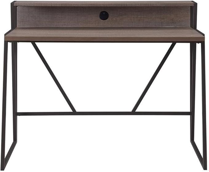 Pemberly Row Writing Desk 44 L x 23.75 W x 36.25 H HPL Worksurface Roughsawn Oak and Gunmetal Finish MDF Shelf with Cable Management Contemporary Style Home Office Desk with Upper Storage