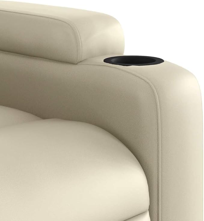 Massage Recliner Chair Cream Faux Leather Metal Plywood Adjustable 135° Backrest Memory Foam Cushion Cup Holders for Living Room Home Theater 242.5 lbs Capacity