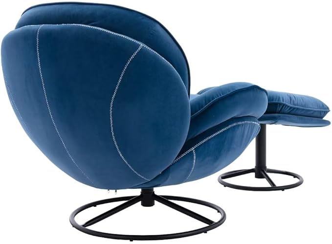 Velvet Swivel Accent Chair with Ottoman Modern Lounge Chair with Metal Base Frame &amp Footrest Comfortable Leisure Single Sofa Chair Reading Chair with 360 Degree Swiveling for Living Room Blue