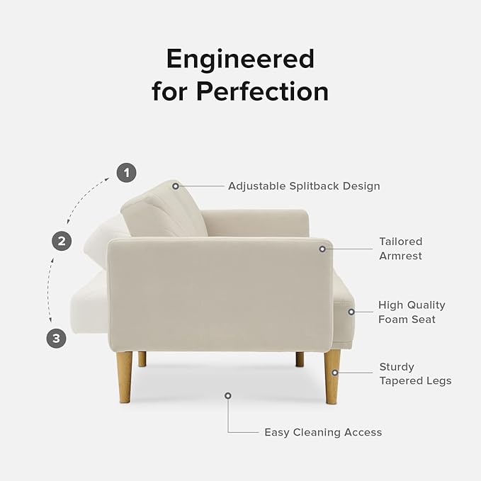 mopio 76.4 Futon Sofa Bed Couch Loveseat Sleeper Sofa Mid Century Modern Futon Couch Sofa Cama Couches for Living Room (Snow Velvet)