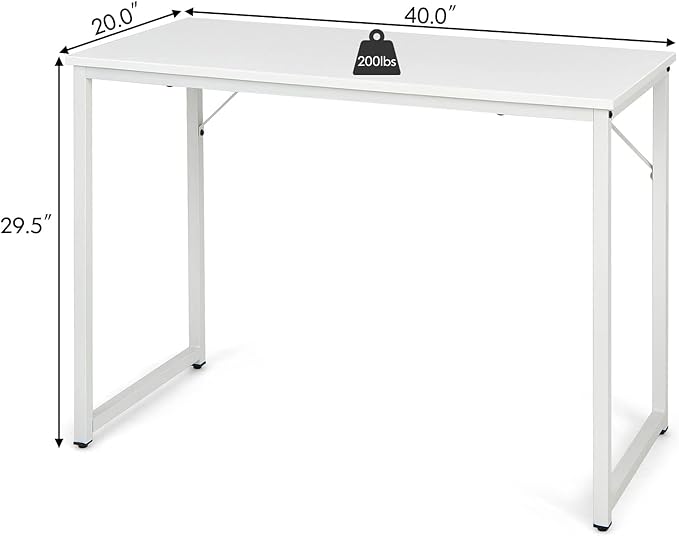 COSTWAY Home Office Computer Desk 40 inch Modern Simple Writing Study Desk Metal Frame Gaming Desk Laptop PC Workstation for Living Room Bedroom &amp Study (White)