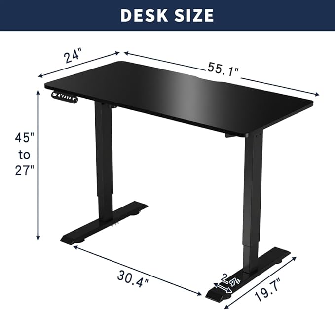 55 Inch Electric Standing Desk Height Adjustable Computer Gaming Desks for Home Office Bedroom Craft Study Table and Work Standing DesksBlack